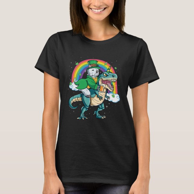 T-shirt Westie Beer Dino Rex Horn Rainbow Dog (Devant)