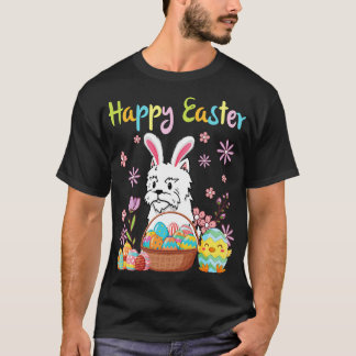 T-shirt Westie Bunny Chien Dansant Fleur Oeufs Chick Happy