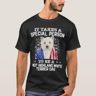 T-shirt Westie Chien Papa Avec Fier American Flag Chien Pè