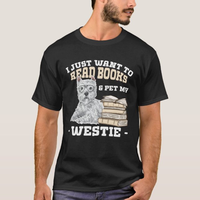 T-shirt Westie Reading Books West Highland White Terrier (Devant)
