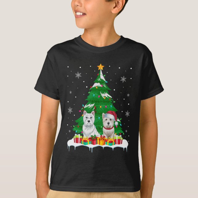 T-shirt Westin Chien Noël Lumières Arbre Père Noël Reindee (Devant)