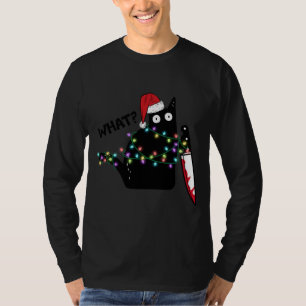 T-shirt What Cat With Knife Santa Hat