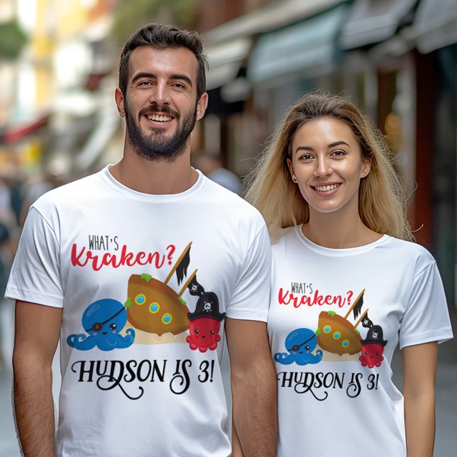 T-shirt "What's Kraken" Anniversaire du Pirate d'Octopus ("What's kraken?" Parent's pirate octopus themed birthday shirts)