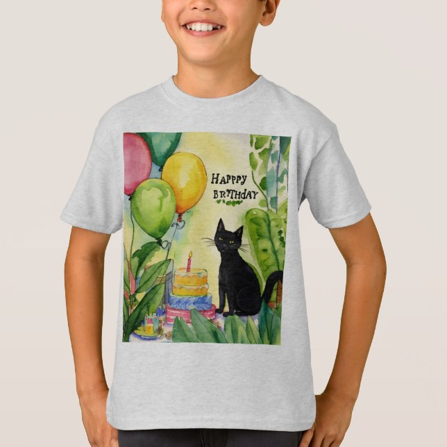 T-shirt Whimsical Birthday Surprise : Chat noir dans le Ju (Devant)