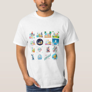 T-shirt Whimsical Cartoon Grid of Smiling Animals in Scien