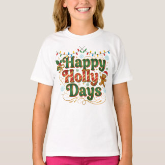 T-shirt Whimsical Christmas Design with Gingerbread & Snow