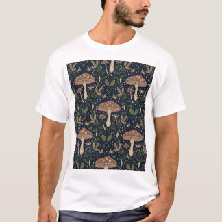 T-shirt Whimsical Forest Mushrooms Seamless Botan Pattern