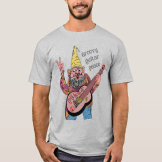 T-shirt Whimsical Gnome with Peace Guitar, Groovy 60s Vibe