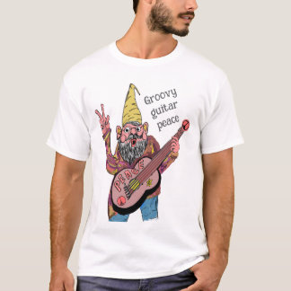 T-shirt Whimsical Gnome with Peace Guitar, Groovy 60s Vibe