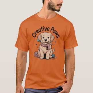T-shirt Whimsical Golden Retriever Crafting with Yarn Dog
