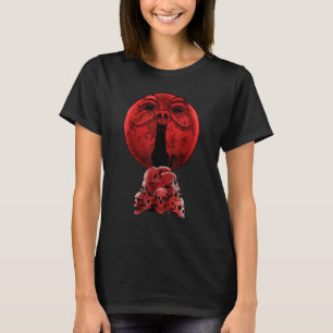 T-shirt Whimsigoth Red Halloween Chat Pleine lune crâne Go