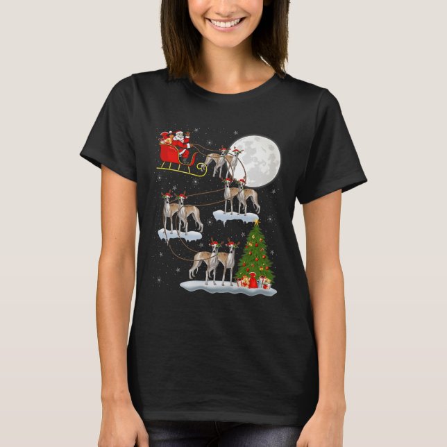 T-shirt Whippet Dog Santa Sleigh Flying Funny Magical Chri (Devant)