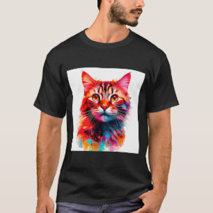 T-shirt Whiskers Aquarelle : Un Portrait De Chat Vibrant