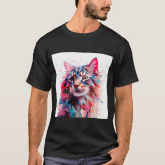 T-shirt Whiskers Aquarelle : Un Portrait De Chat Vibrant