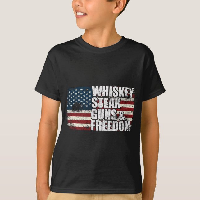 T-shirt Whiskey Steak Guns and Freedom - Drapeau patriotiq (Devant)