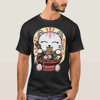 T-shirt White Cat Eating Ramen