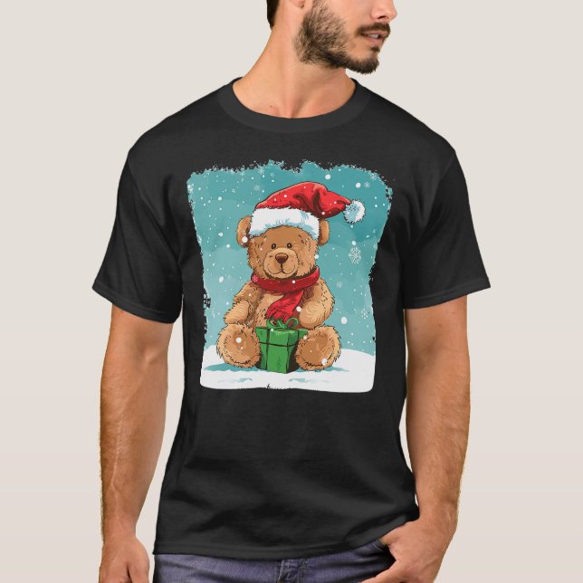 T-shirt White Christmas and funny Teddy Bear with Santa Cl (Devant)