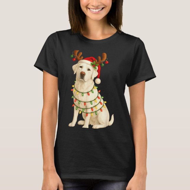 T-shirt White Lab Christmas Tree Light Pajama Labrador Dog (Devant)