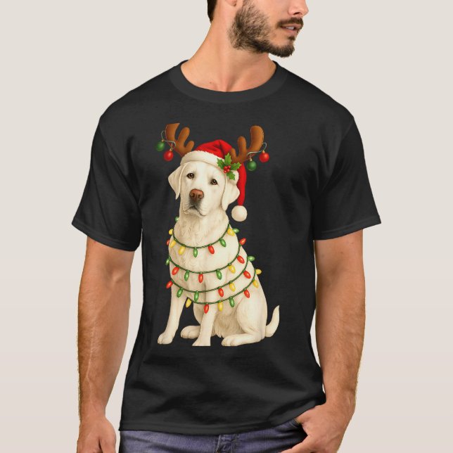 T-shirt White Lab Christmas Tree Light Pajama Labrador Dog (Devant)