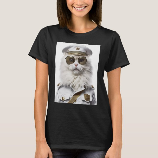 T-shirt White Persian cat military cap (Devant)