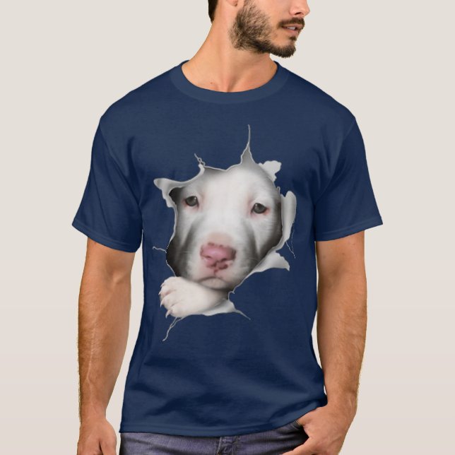 T-shirt White Pitbull Face Inside Funny (Devant)