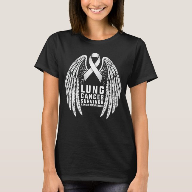 T-shirt White Ribbon Lung Cancer Survivor hummingbird (Devant)