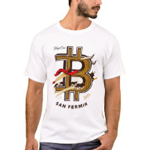 White San Fermin and cryptocurrencies t-shirt.