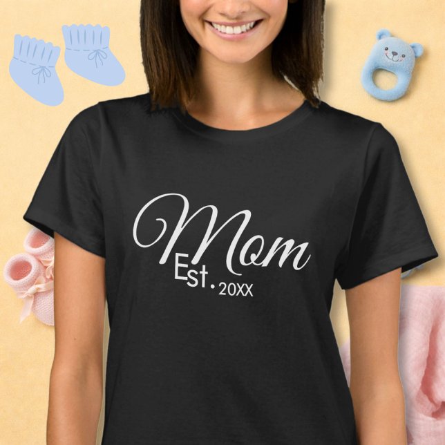 T-shirt White Script Mom Established New Mom  (Créateur téléchargé)