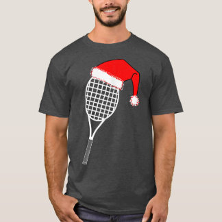 T-shirt White Tennis Racket Santa Hat Funny Noël