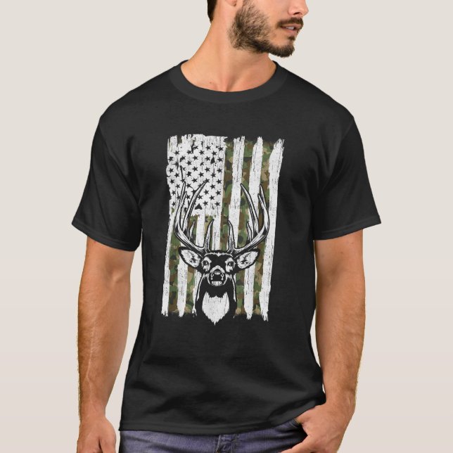 T-shirt Whitetail Buck Deer Hunting American Camouflage US (Devant)