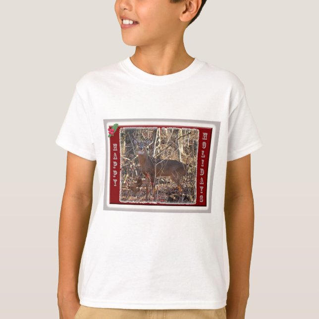 T-shirt Whitetail Deer Happy Holidays Items (Devant)