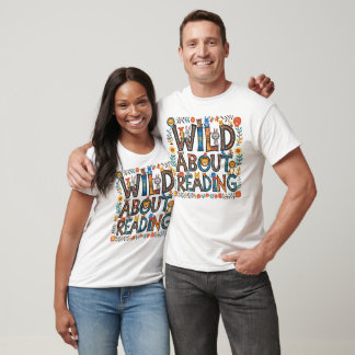 T-shirt Wild About Reading Cute Jungle Animaux Livre Lover