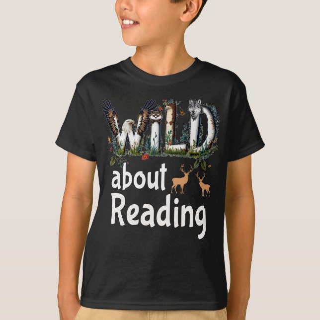 T-shirt Wild About Reading Zoo Animaux Livres Lecteur Louv (Devant)