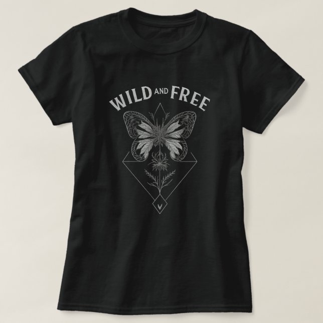 T-shirt Wild and Free | Bohemian Butterfly Sketch Art Grap (Design devant)