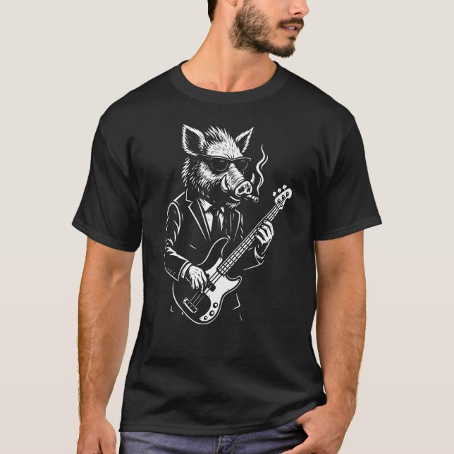 T-shirt Wild Boar plays double bass in rock band (Devant)