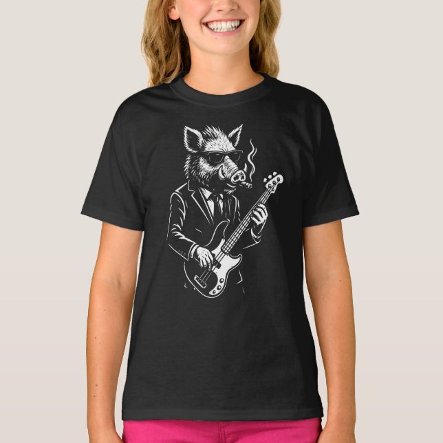 T-shirt Wild Boar plays double bass in rock band (Devant)