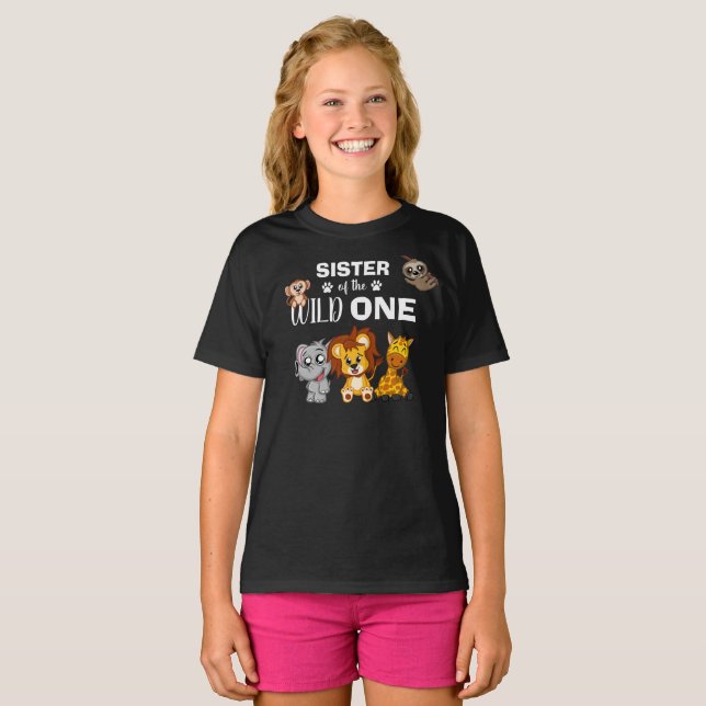 T-shirt Wild One Jungle Safari 1ère Soeur d'anniversaire (Devant entier)