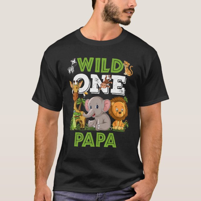 T-shirt Wild One Papa Zoo Anniversaire Safari Jungle Anima (Devant)
