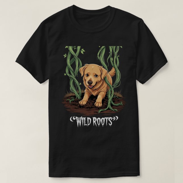 T-shirt Wild Roots – Spooky Golden Retriever Garden Design (Design devant)