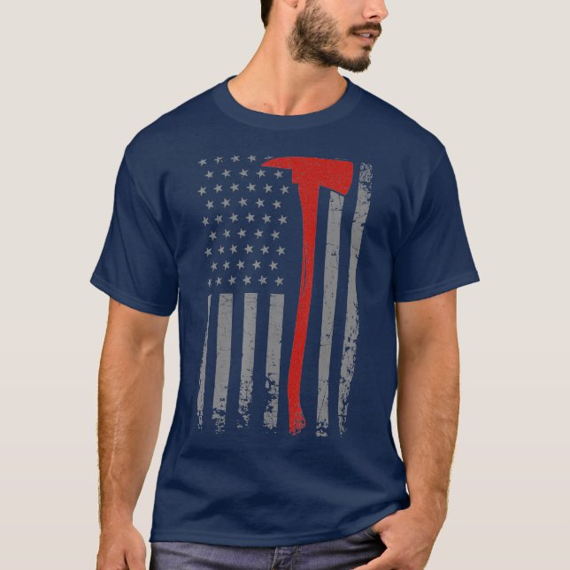 T-shirt Wildland Firefighter Axe American Flag Thin Red (Devant)