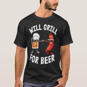 T-shirt Will Grill For Beer Women Hot Dog & Beer Foody Lo