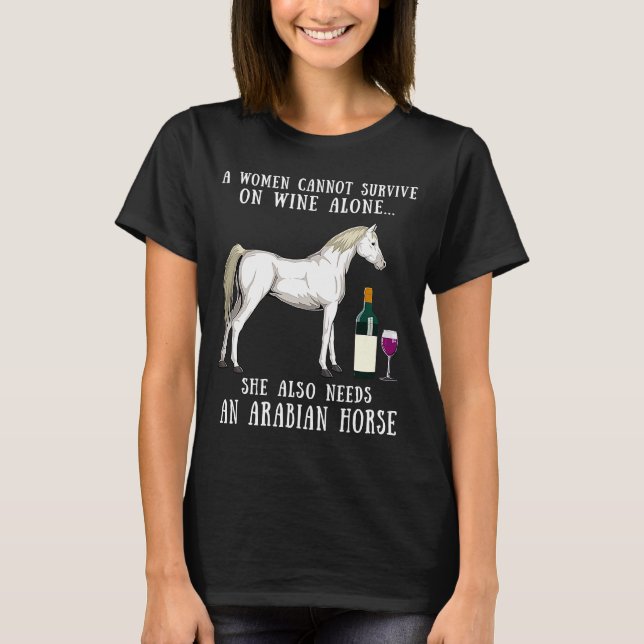 T-shirt Wine Drinking And White Arabian Horse Riding (Devant)