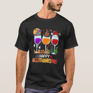 T-shirt Wine Glasses Witch Santa Hat