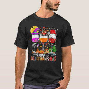 T-shirt Wine Glasses Witch Santa Hat