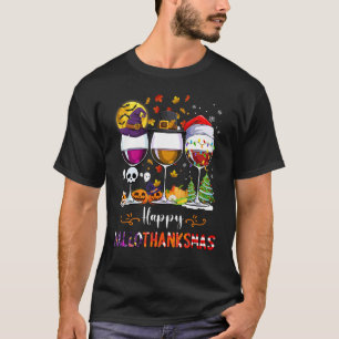 T-shirt Wine Glasses Witch Santa Hat