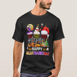 T-shirt Wine Glasses Witch Santa Hat