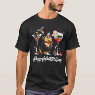 T-shirt Wine Glasses Witch Santa Hat