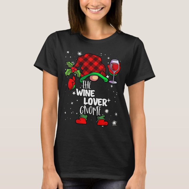 T-shirt Wine Lover Gnome Red Buffalo Plaid Matching Family (Devant)