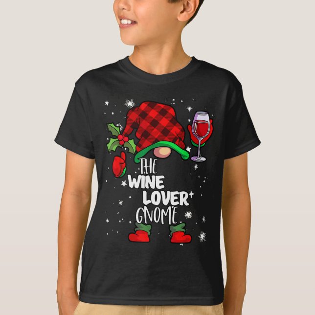 T-shirt Wine Lover Gnome Red Buffalo Plaid Matching Family (Devant)