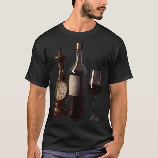 T-shirt Wine O'Clock Red Wine Glass Bottle Drinking Cockta (Devant)